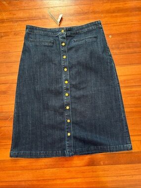 Talbots Dark Wash Denim Skirt Midi A-Line Women’s Size 12 NWT